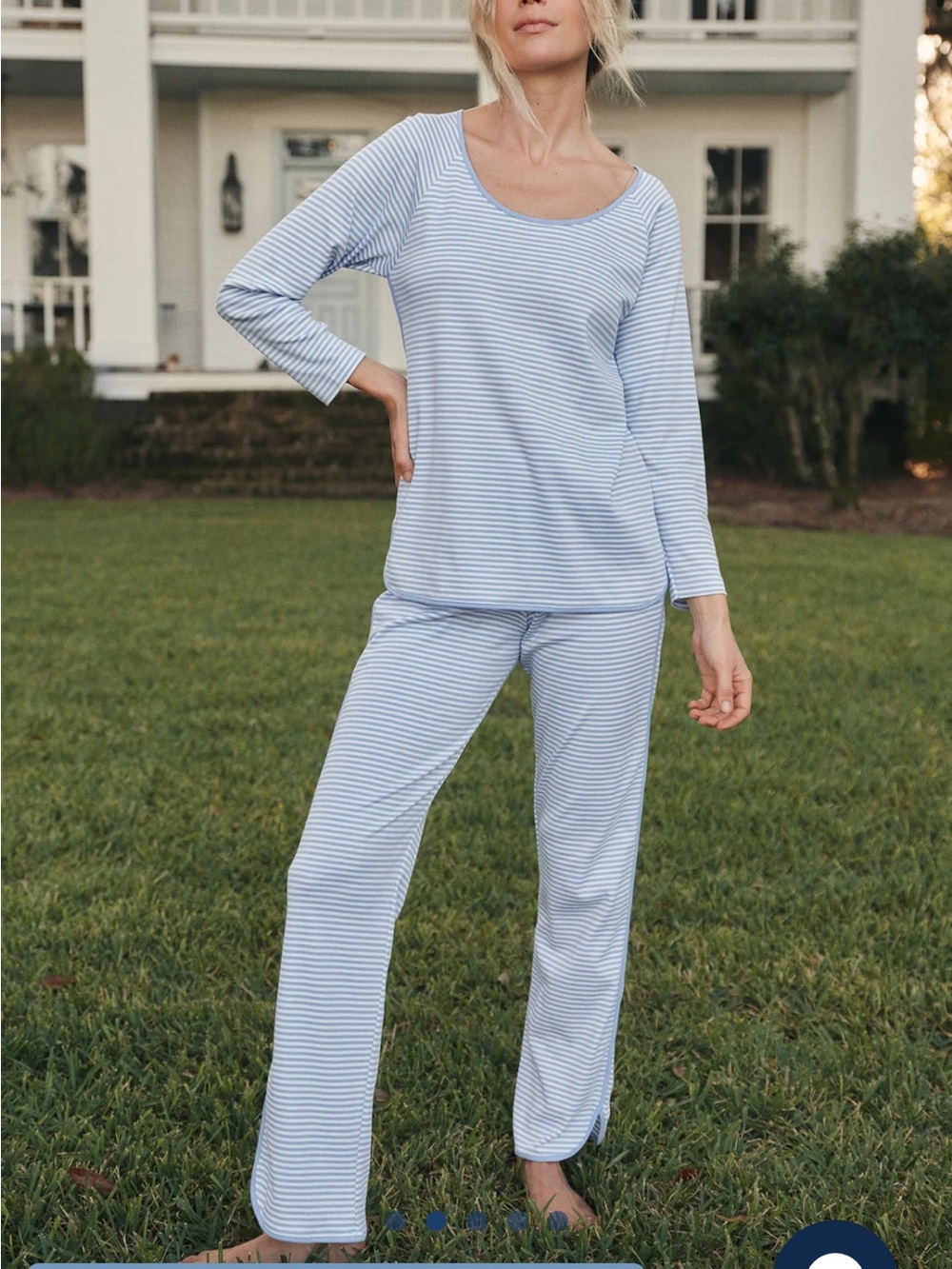 Women's Light Blue Striped Long-Sleeve Pajama Set